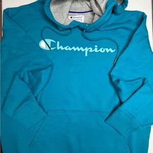 Champion Blue Hoodie Large Script Logo Pullover Size L